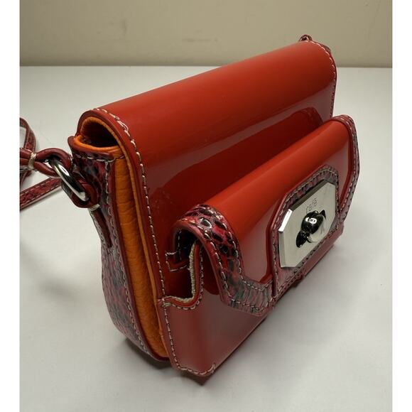 Rafe Monique Mini Crossbody Orange Multi Pebbled Leather Croc Print Travel Bag - Picture 3 of 8